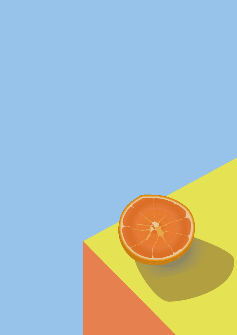 Graphic design of an orange with bright colours