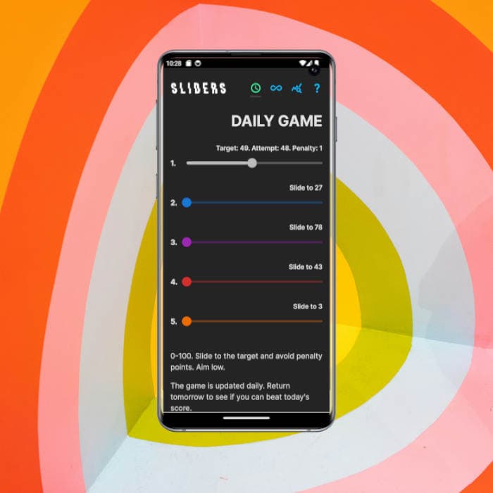 A screenshot of a mobile phone showing the game sliders.