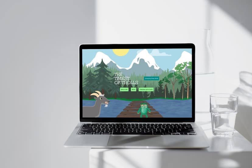 Screenshot of a laptop with a beautiful website showing the tiniest of trolls.